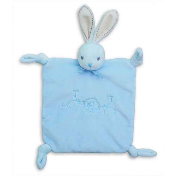 Doudou lapin bleu 4 noeuds bleus 20 cm