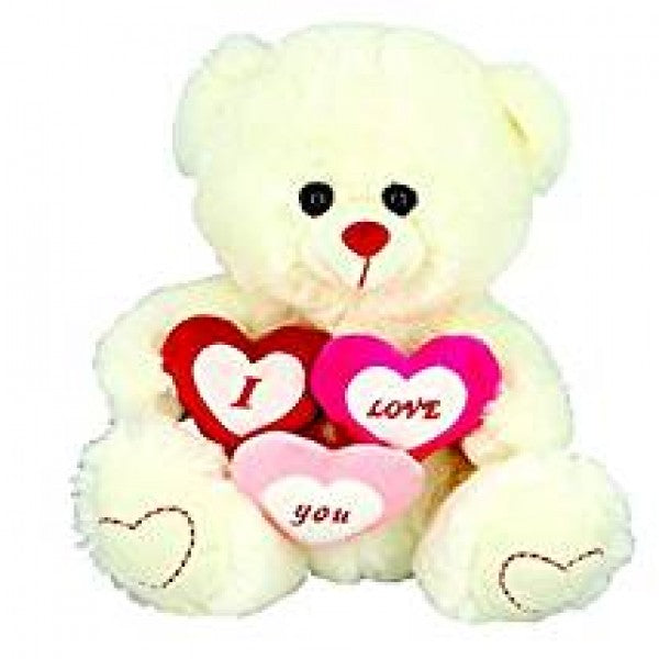 Peluche ours blanc avec 3 coeurs 42 cm