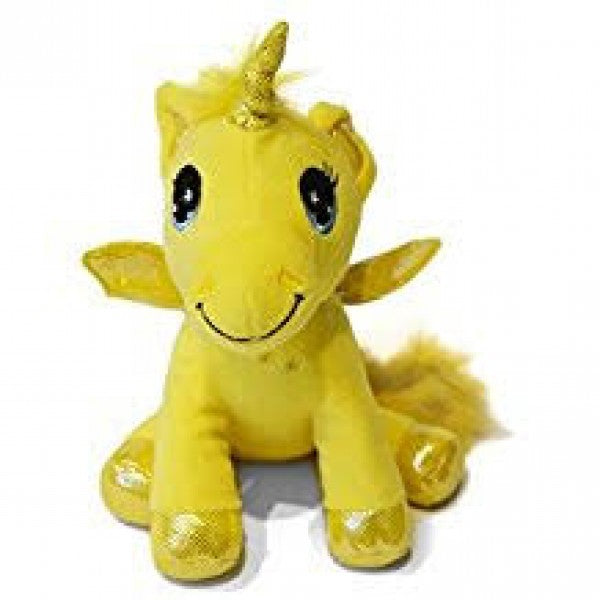 Peluche licorne toute jaune 25 cm